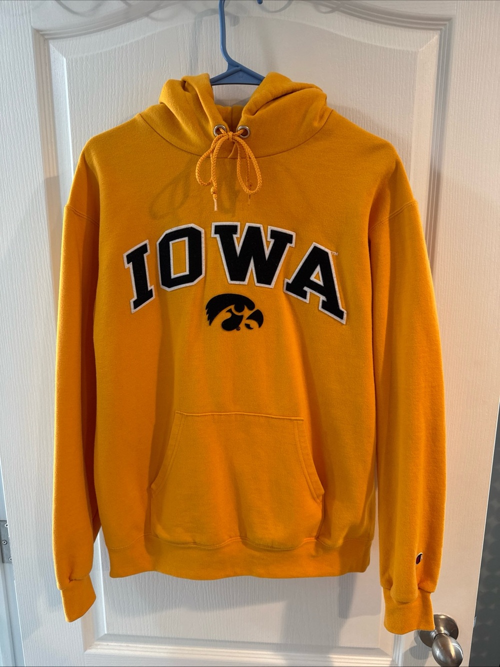 Champion Men's Iowa Pullover Hoodie in Yellow with Black Logo